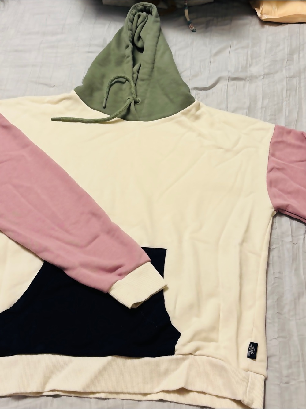 Colorblock Hoodie Sweatshirt in Cream, Pink & Olive - Picture 1 of 2